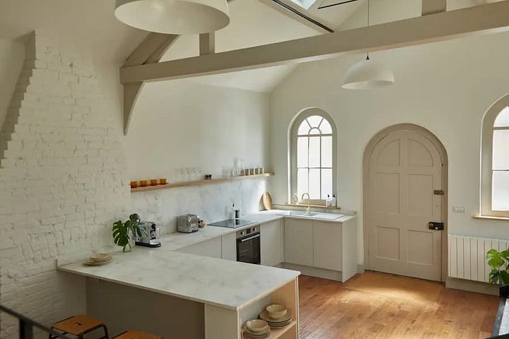 modern and stylish interior of The Hideaway, a renovated chapel