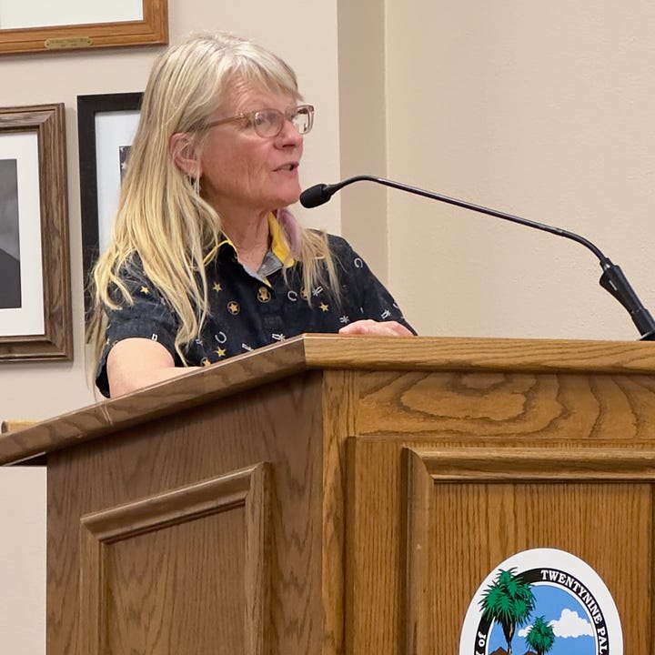 Mary Kay Sherry and Anna Stump address the Planning Commission on May 7. (Photos: Cindy Bernard)