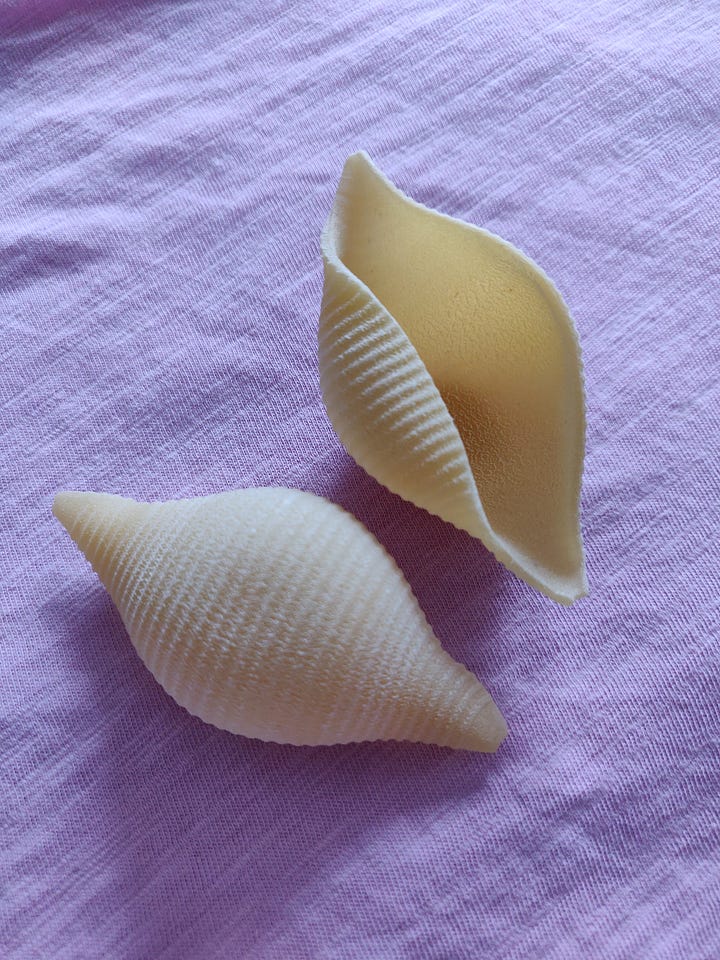 Four images of different pasta shapes, from spaghetti to penne to shells and orecchiette.