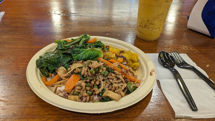 scenes of various vegetarian lunch buffets - Im Jai, Pinya and Ming Kwan Suan Dok - in Chiang Mai, Thailand / Dec. 2024 + Jan. 2025