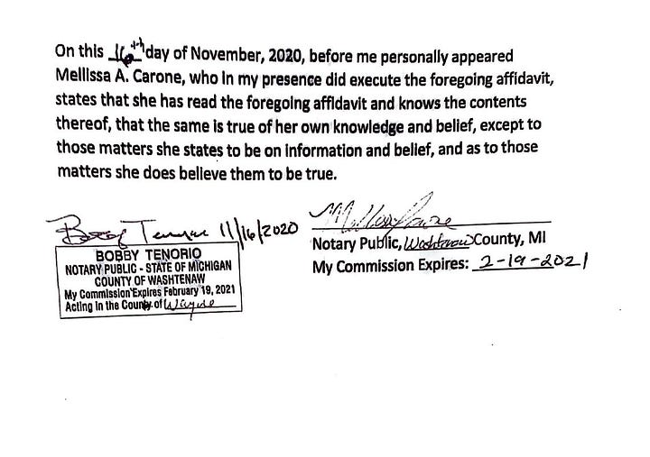 Mellissa Carone's affidavit from the 2020 election