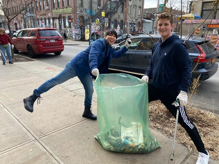 Pictures of people having so much fun picking up trash.