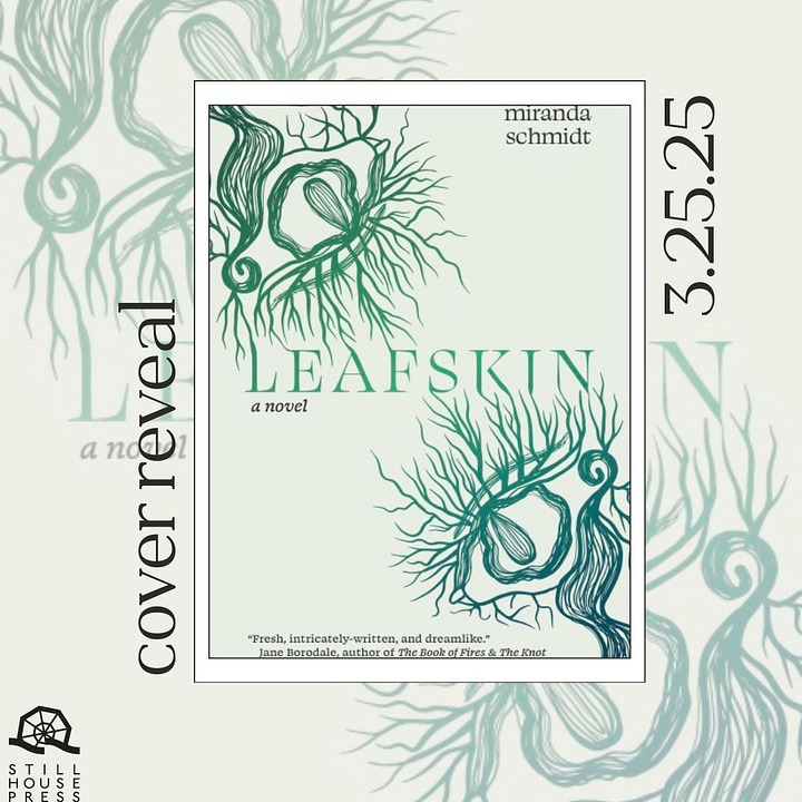 two cover reveal post images featuring the Leafskin book cover
