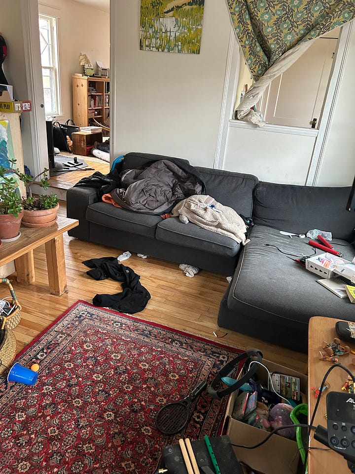 before and after cluttered disorganized messy organized clean living room