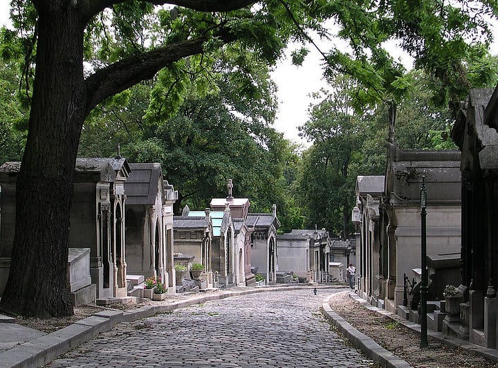 LEFT: Père Lachaise Cemetery in Paris. RIGHT: Trinity Church Cemetery in New York City.