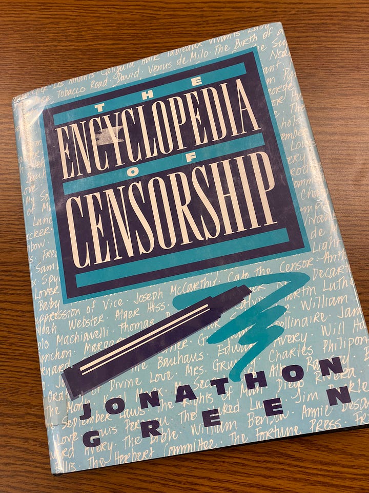 Cover and title page of Jonathon Green’s Encyclopedia of Censorship 