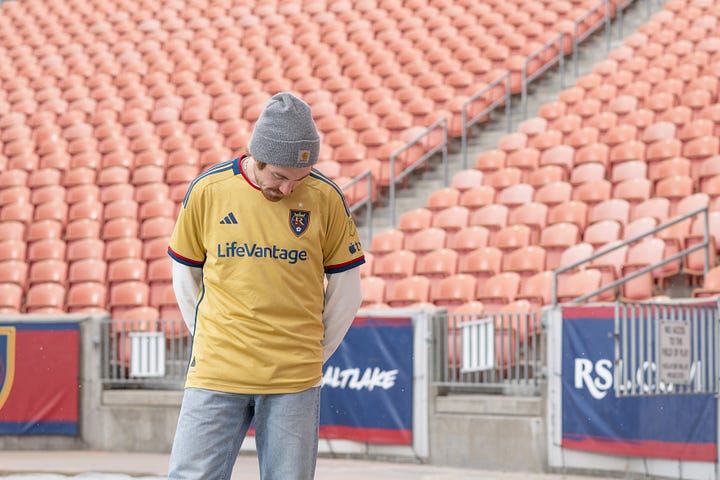 Real Salt Lake's new away kit, which is yellow with blue and red accents.