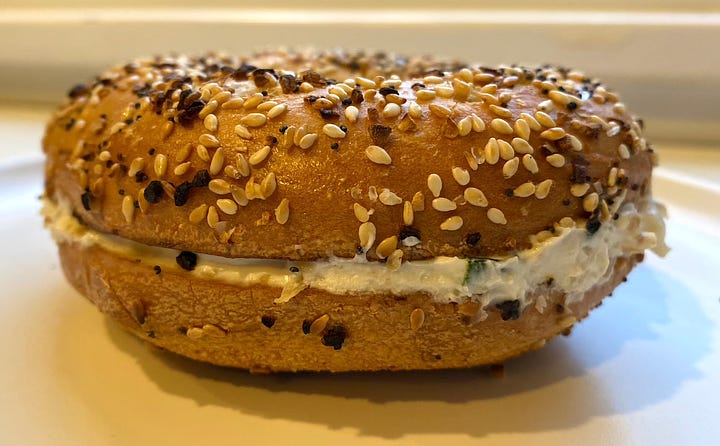 Everything bagel with cream cheese: January 2024 vs. November 2022