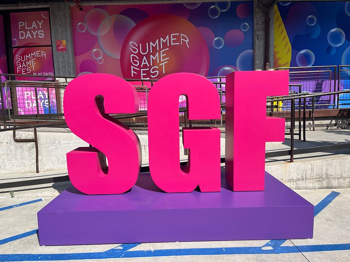 A gallery of four images: a photo of a sign made of the big letters "SGF", a screenshot of a photography game, a cardboard sign that states "LA is the Melting Point of ICE" and a screenshot of three teenagers hanging out in a bedroom