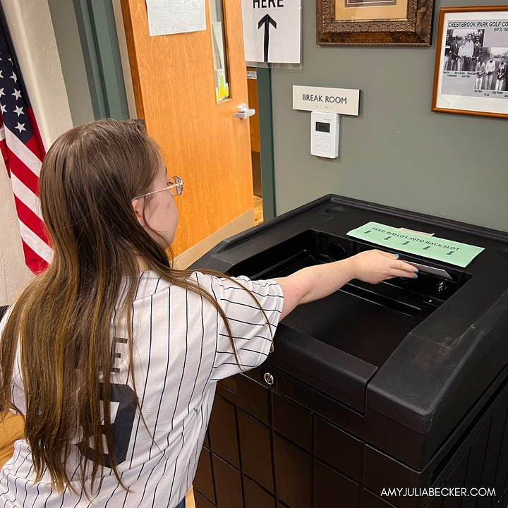 photos of Penny, Peter, and Amy Julia voting