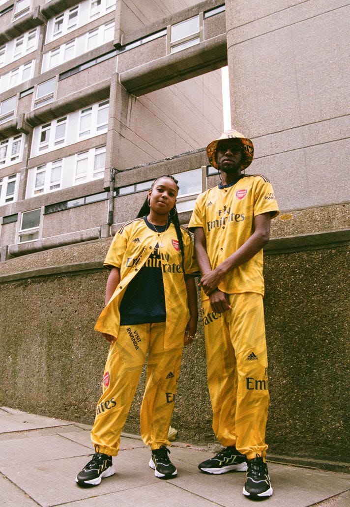 Arsenal's 2022 (left) and 2019 (right) Notting Hill Carnival collections