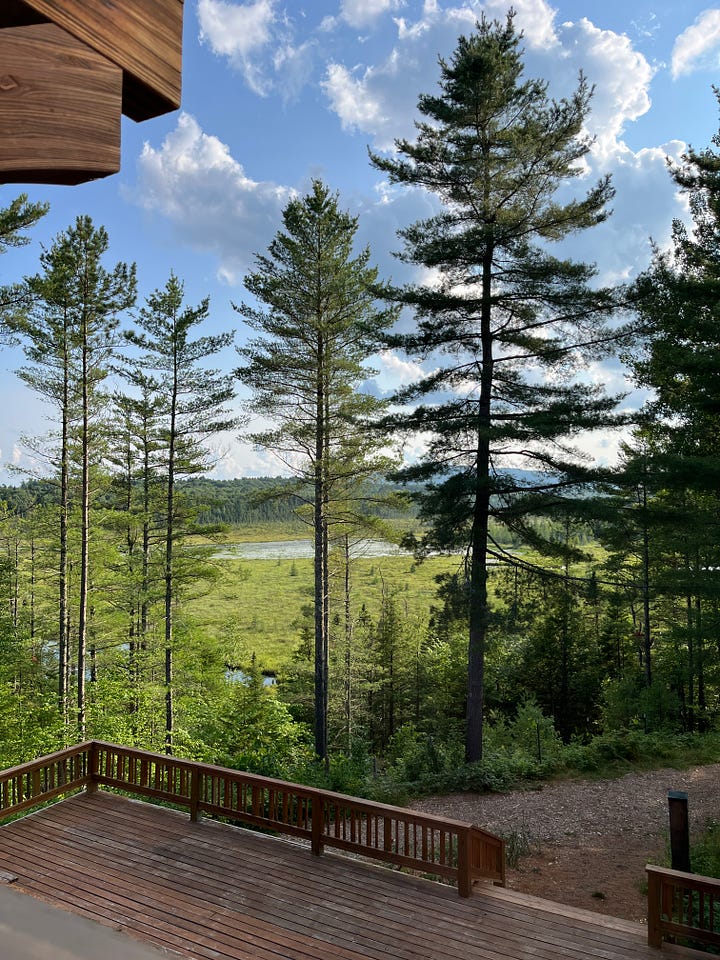 lovely adirondack scenery in the daytime and by moonlight