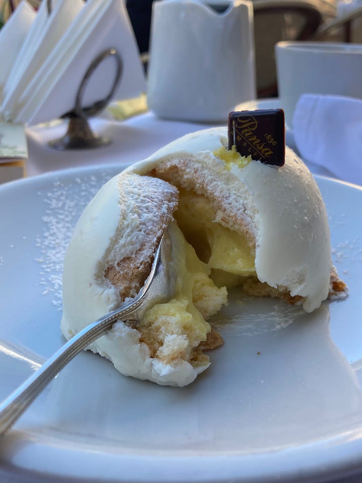 Dome shaped cakes eaten at Pasticceria Pansa in Amalfi, Italy