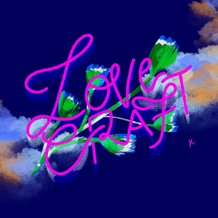 Lettering of the words Love Craft by Keva Epale