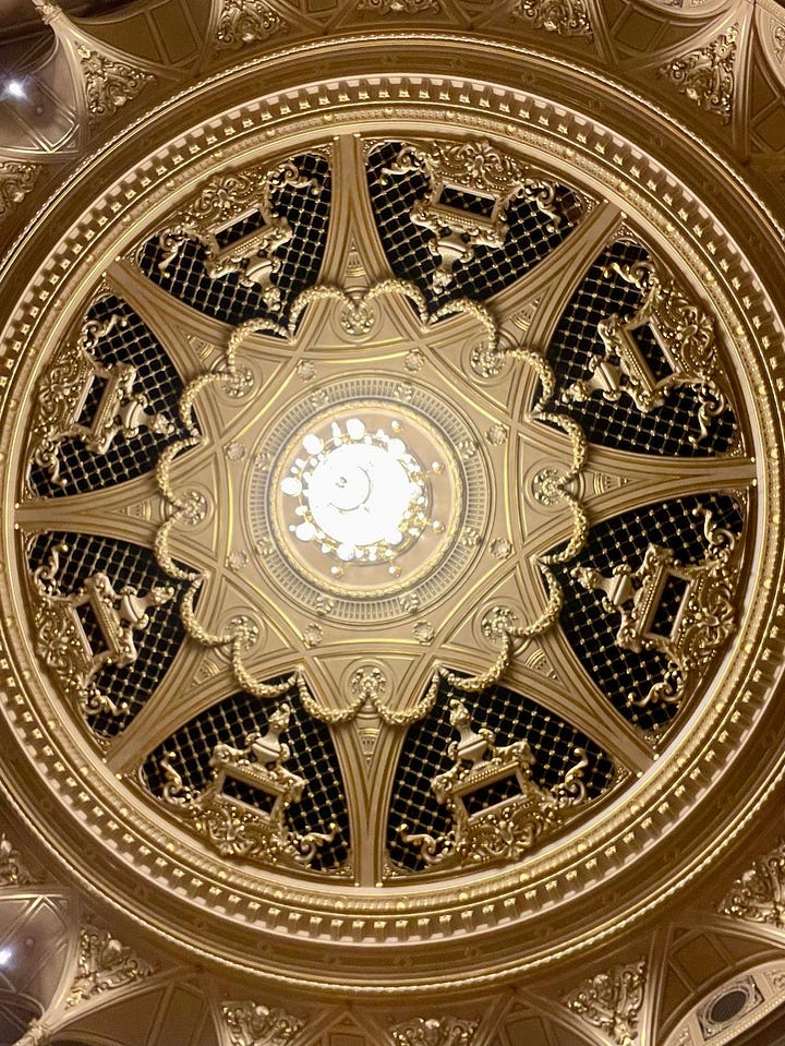 The ceiling at the Kyiv opera house and Fred introducing his documentary
