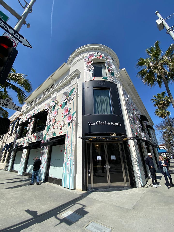 This Rodeo Drive shop was adorned with 3D flowers, spotted Easter weekend. 