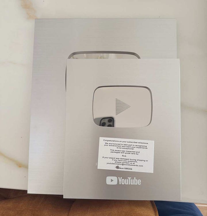 YouTube Play Button gold and silver size comparison