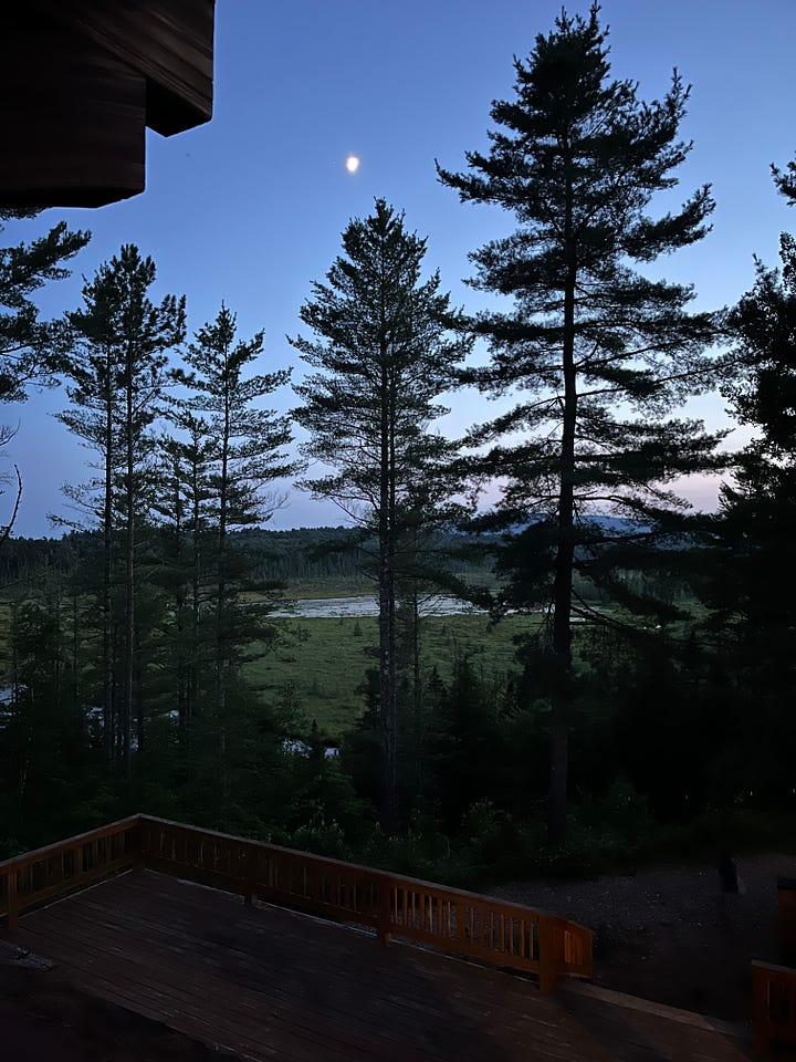 lovely adirondack scenery in the daytime and by moonlight