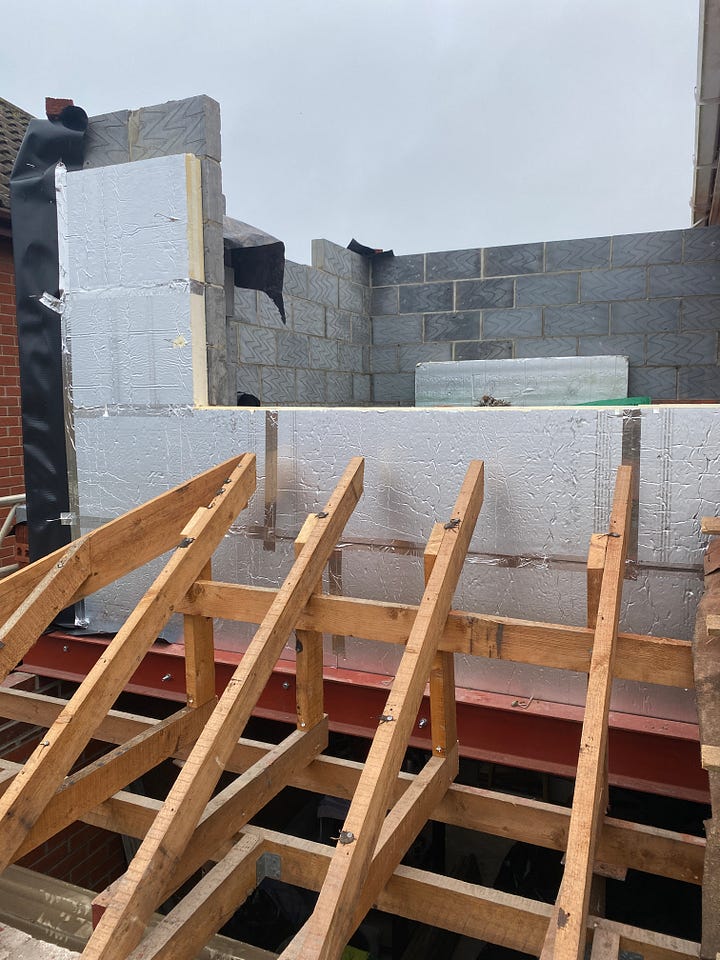 cavity wall insulation placed against the block work