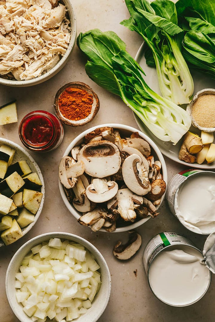 Keto Thai curry with chicken and eggplant (and roasted bok choy)!