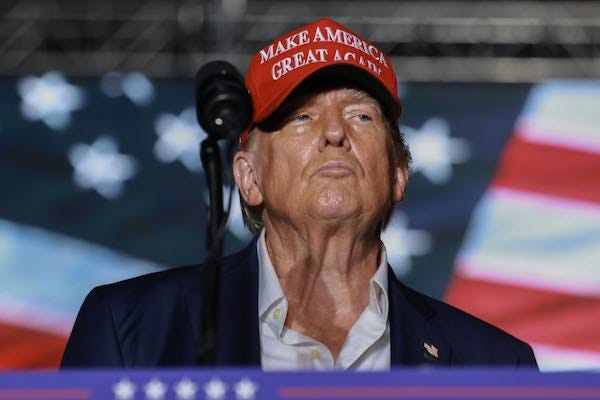 Photo on the left is Sid Vicious, of the Sex Pistols. On the right Trump wearing a red MAGA hat.