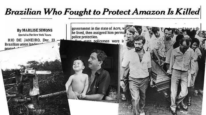 The murder of Chico Mendes made worldwide headlines. Rubber tappers blockaded chainsaw crews, sustaining his effort. The killers were imprisoned but their backers were never prosecuted.