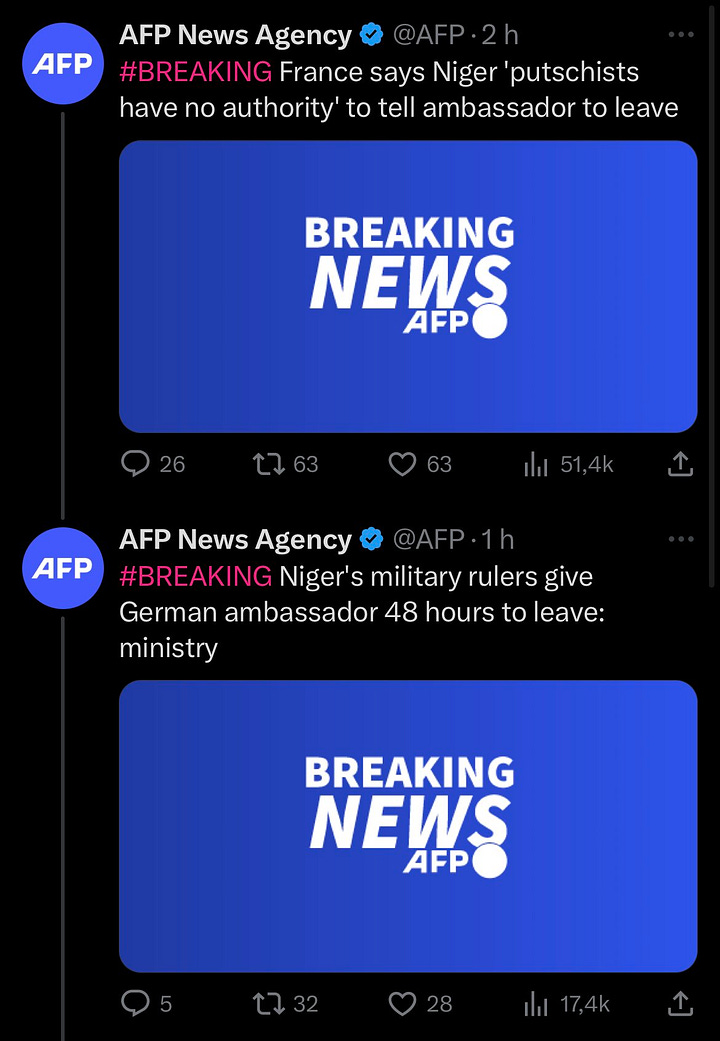 Agence France Presse confirming expulsion orders for various diplomats