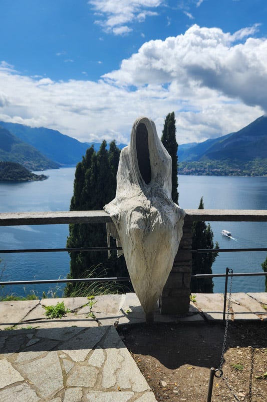 Ghost sculptures at Castello di Vezio near Varenna, Italy on Lake Como