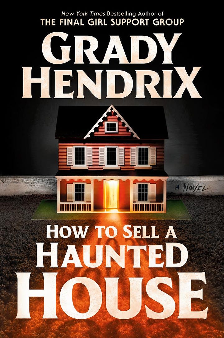 Four book covers for this month's books radar: How to Sell a Haunted House by Grady Hendrix, Queenpin by Megan Abbott, the Origin of Capitalism by Ellen Wood, and The Enigma of Room 622 for Joël Dicker.