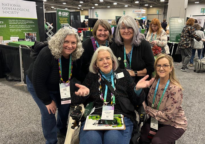 Women gathered to celebrate from the show floor at RootsTech 2025