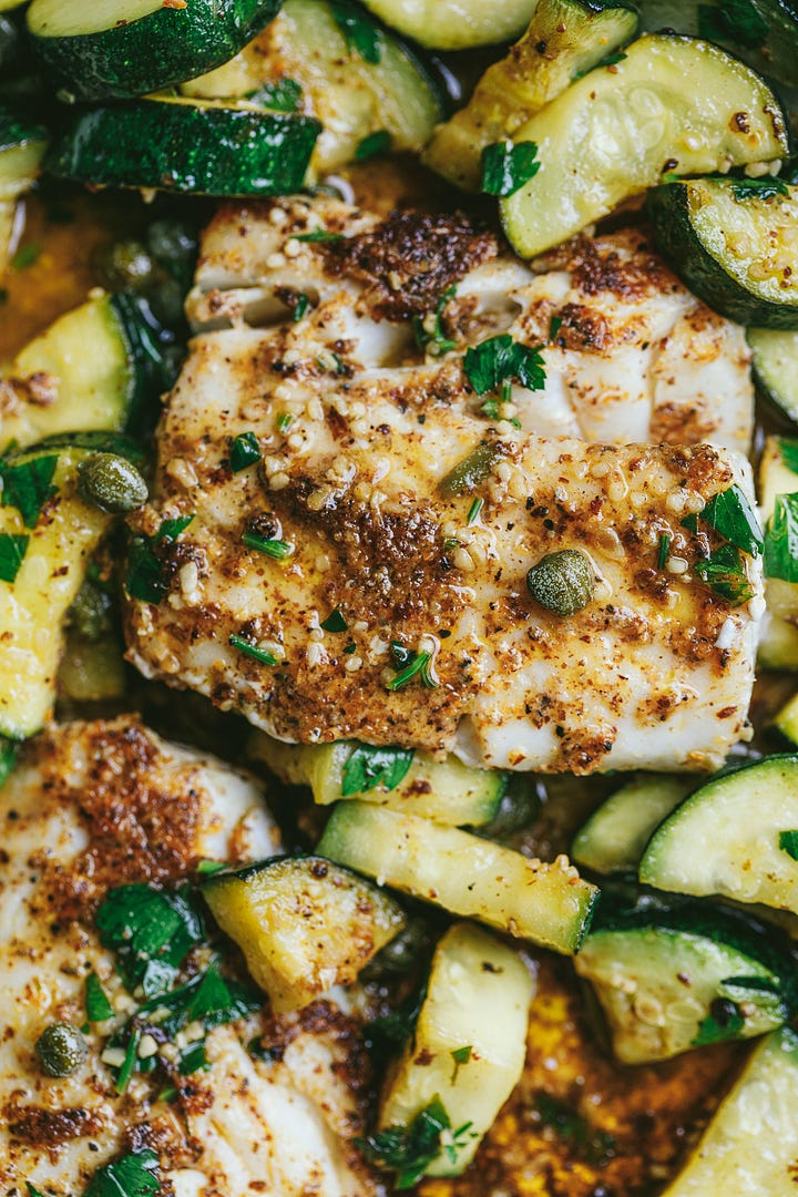 Brown butter cod and zucchini; autumn squash chicken chili.