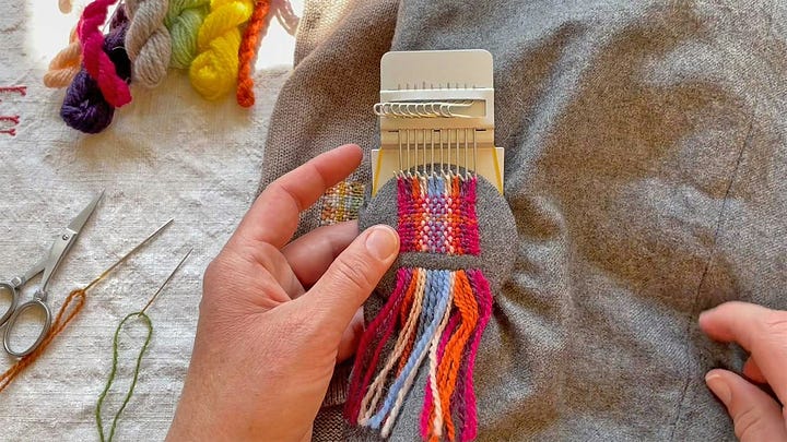 Photos of visible mending on knit fab rics