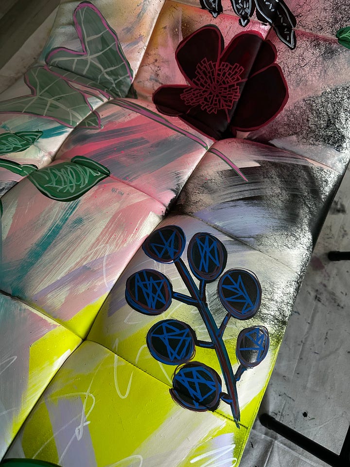 Art, Detroit, Providence, Baddie, The Original Baddie, poet, essayist, artist, furious flower, flowers, painting, vintage furniture, chaise, repurpose, style, lifestyle, poem, when spirit speaks to me
