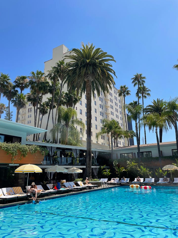 The pool at the Hollywood Roosevelt, In-N-Out nearby