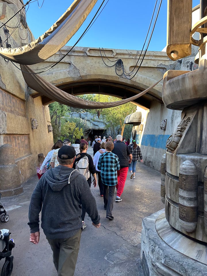Disneyland rope drop, Disneyland castle, waiting to get into Galaxy's Edge, 