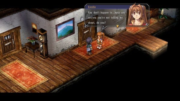 Screenshots showing changes in look and graphics for The Legend of Heroes over time. The first is a PC-88 game from 1989, and is top-down and very pixelated. The second is from Windows in 1994, with similar design style but a step up graphically. The third is from Trails in the Sky, and shows off the even more advanced graphics that allowed for larger sprites with more detail, as well as exceptional backgrounds. And last is Trails through Daybreak, which released in 2021, and is fully 3D and runs on modern hardware.