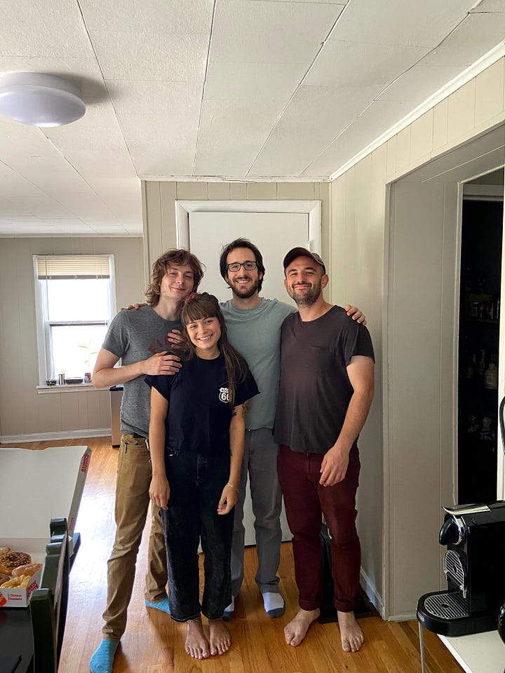 Case Oats poses after recording, Case Oats recording in a makeshift basement studio.