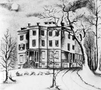Moore's Chelsea Manor as drawn in 1855, and the Livingston house at Locust Grove, pictured in 1886