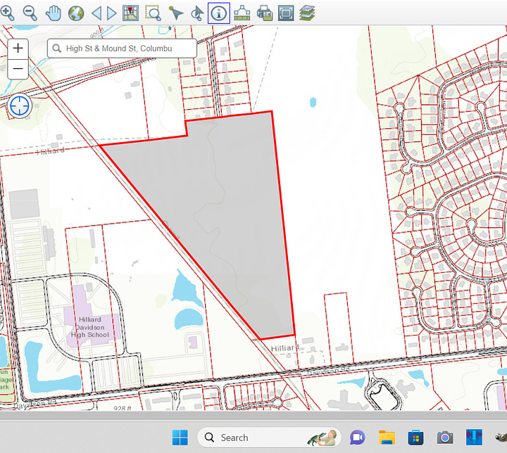 Land parcels cited north of Davidson Road totaling 120 acres