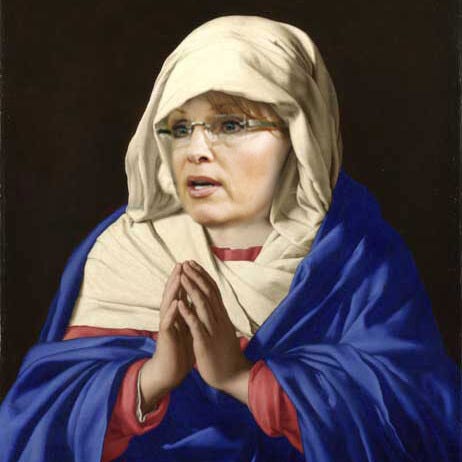 Sarah Palin's face photo edited onto classical paintings of the Virgin Mary