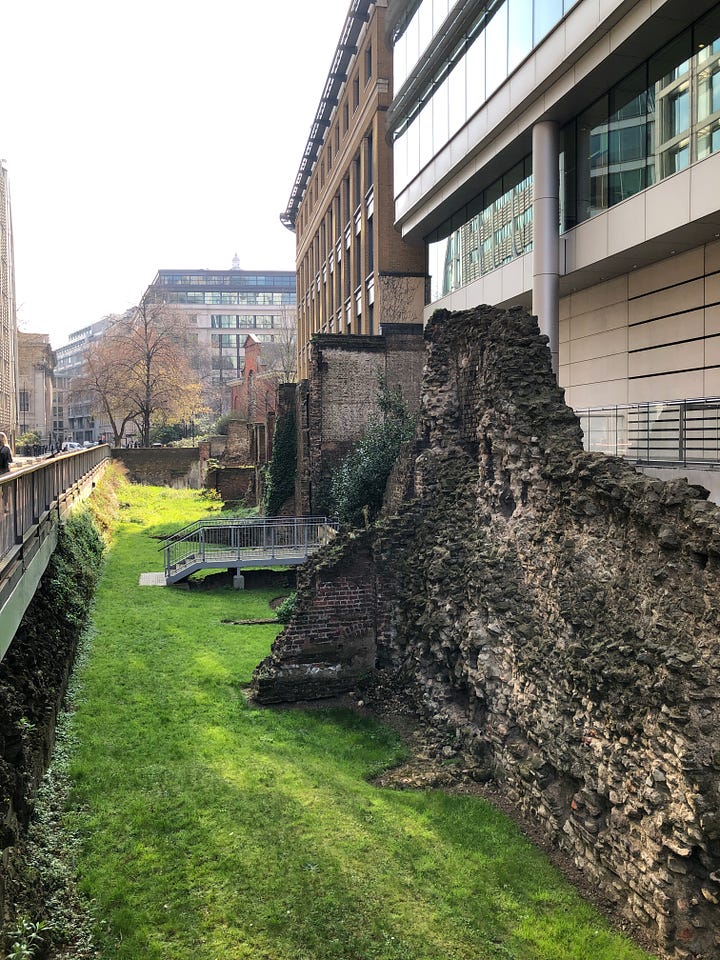 The Roman Wall on Noble Street, off Gresham Street, London