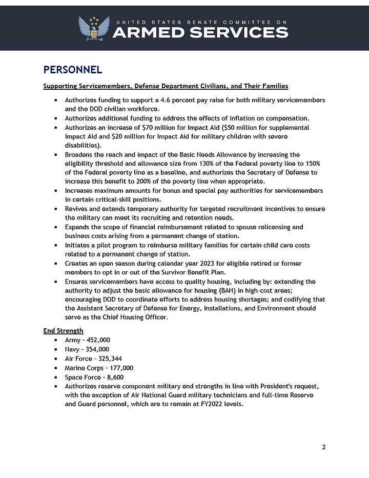 FY23 NDAA Personnel Summary by Rwpallas