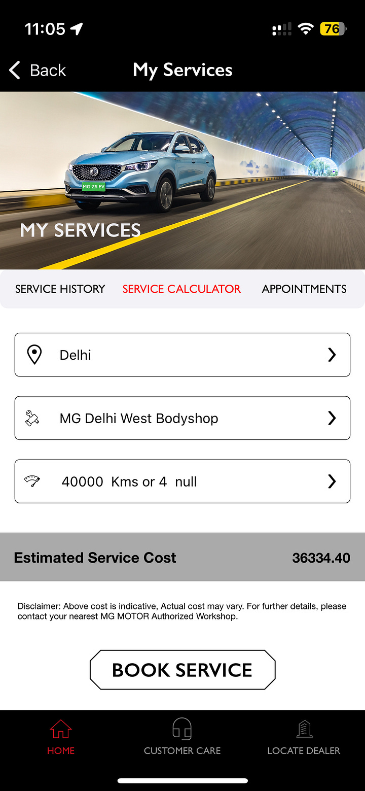 Mg zs sales ev service cost