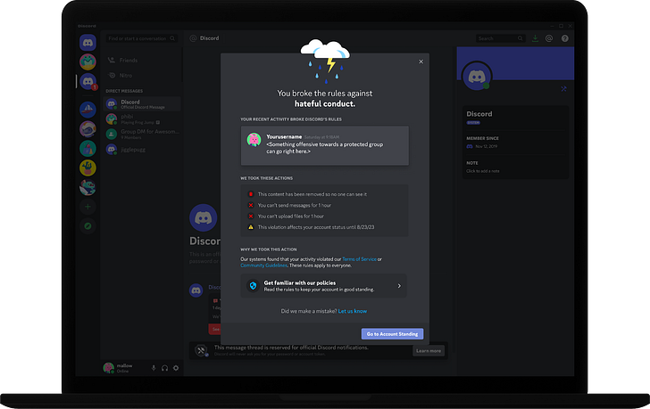 Discord's new warning screen (Discord)