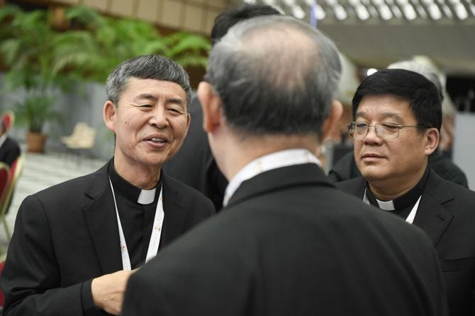 Bishop Anthony Yao Shun and Bishop Joseph Yang Yongqiang at the synod on synodality in Rome. Credit: Vatican media.