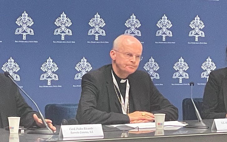 Bishop Franz-Josef Overbeck speaks at a Vatican press conference. Credit: JD Flynn/Pillar Media.