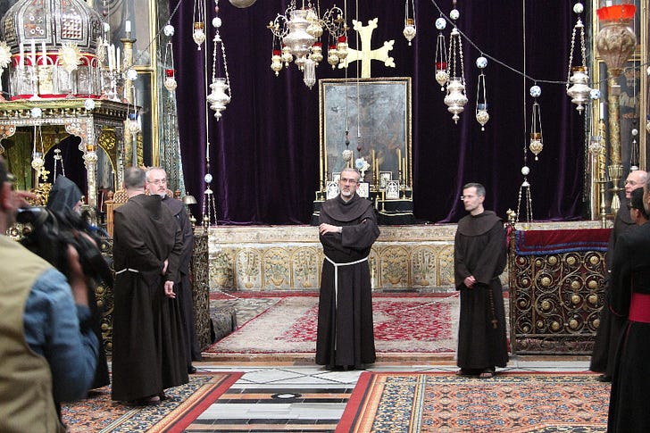The future Cardinal Pizzaballa in Jerusalem's Cathedral of Saint James in 2016. Fallaner via Wikimedia (CC BY-SA 4.0).