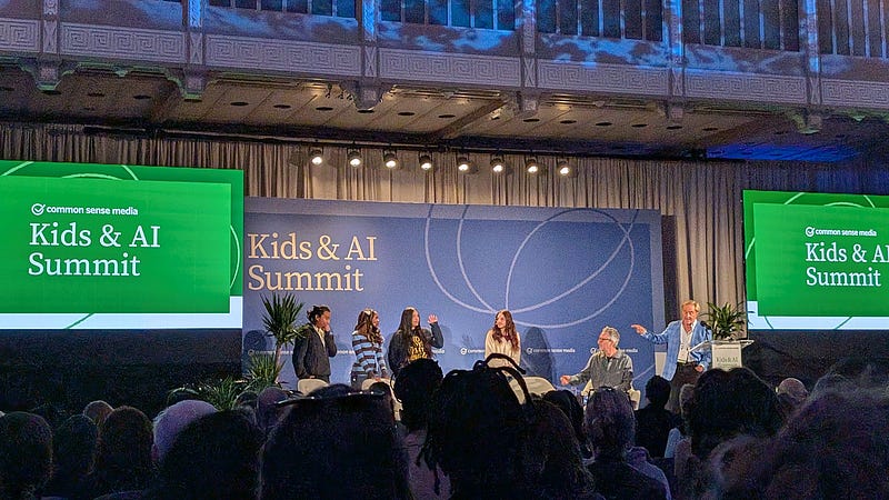 Students on stage at the Kids & AI Summit at the New York Public Library