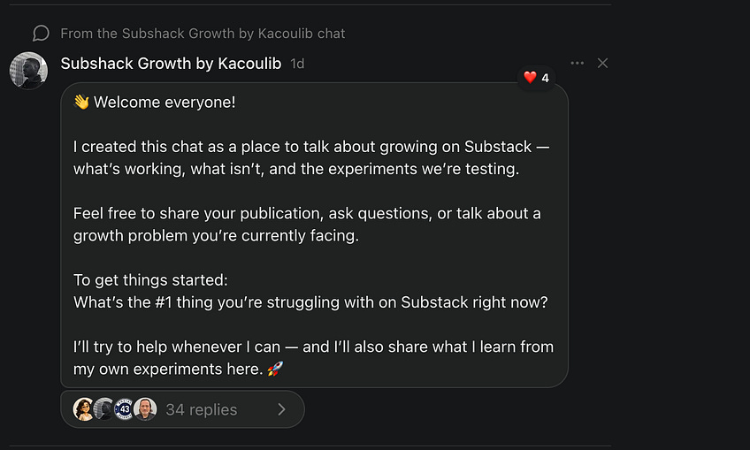 How I Got 34 Replies on My First Substack Chat Thread