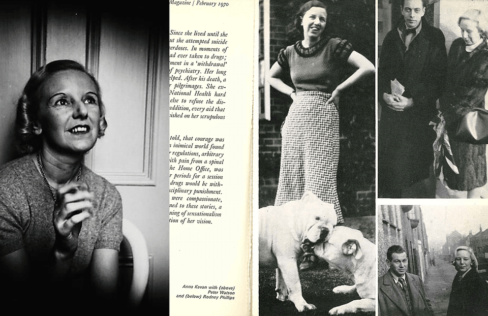 Anna Kavan in photos and a February 1970 magazine spread, including with Peter Watson and Rodney Phillips